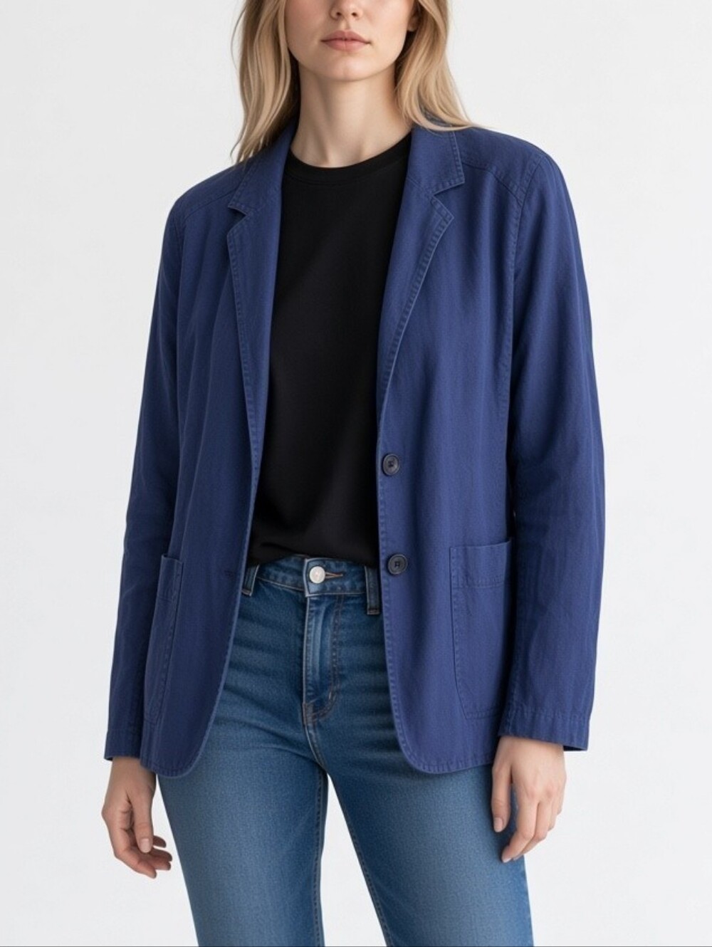 Eileen Fisher Women's Navy Linen Blazer Jacket with Cotton Side Panels MP